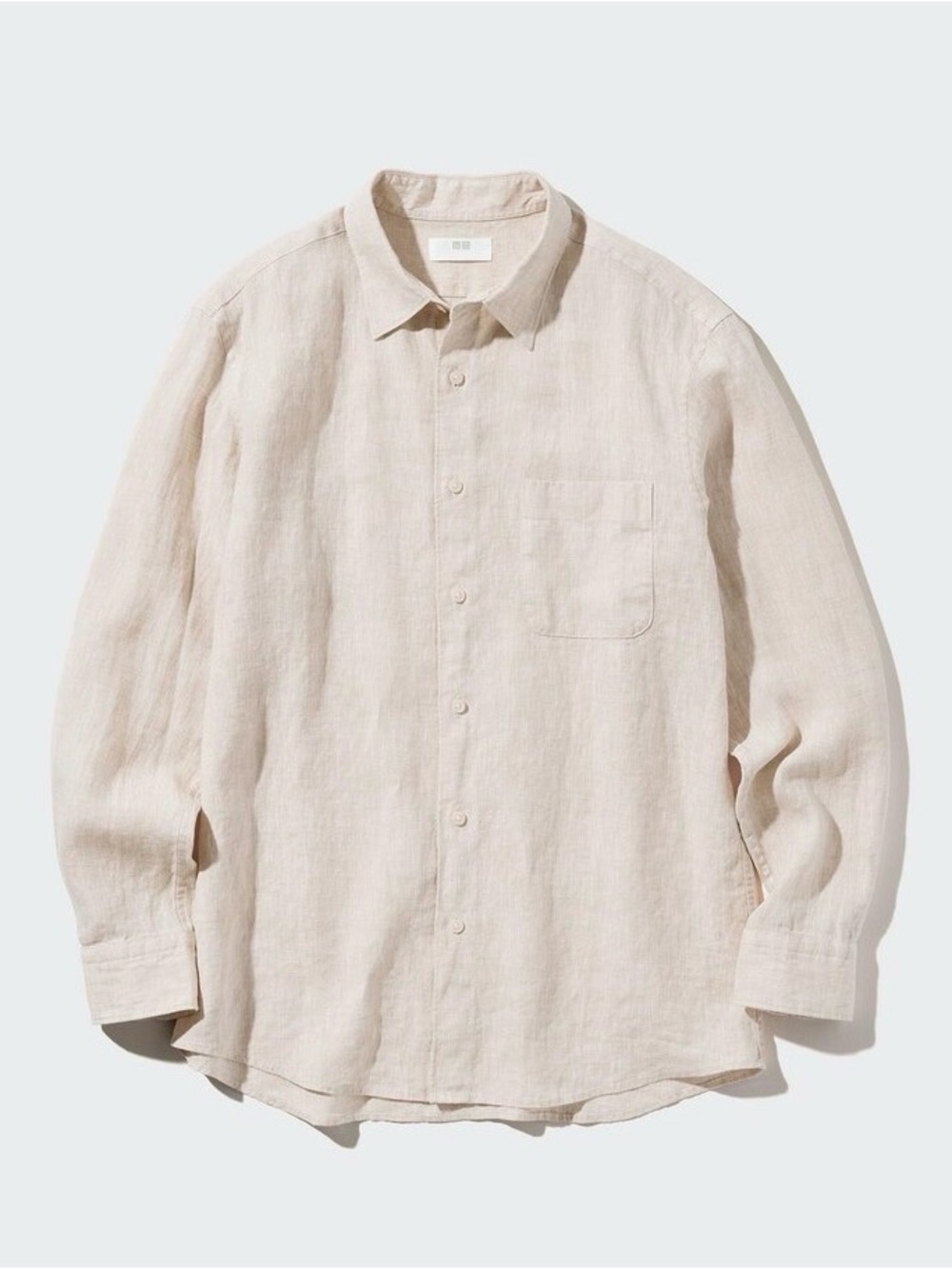 Uniqlo Men’s Light Beige Linen Button-Up Shirt Size M